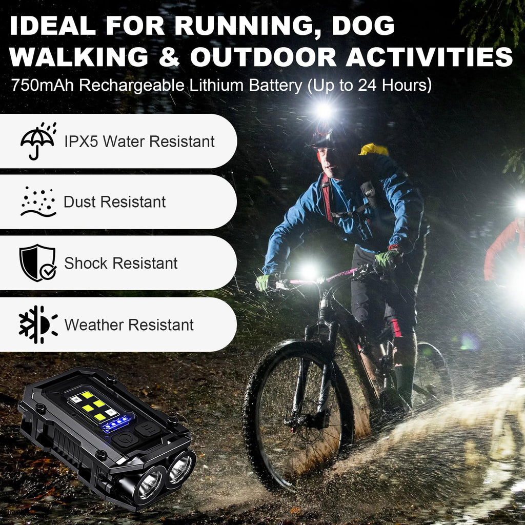 Vefhby 500LM Clip on Flashlight, 2Pack 8 Modes Running Light for Runners Rechargeable Safety Lights Portable COB Flashlight for Night Working, Running, Camping, Fishing, Hiking, Dog, Gift
