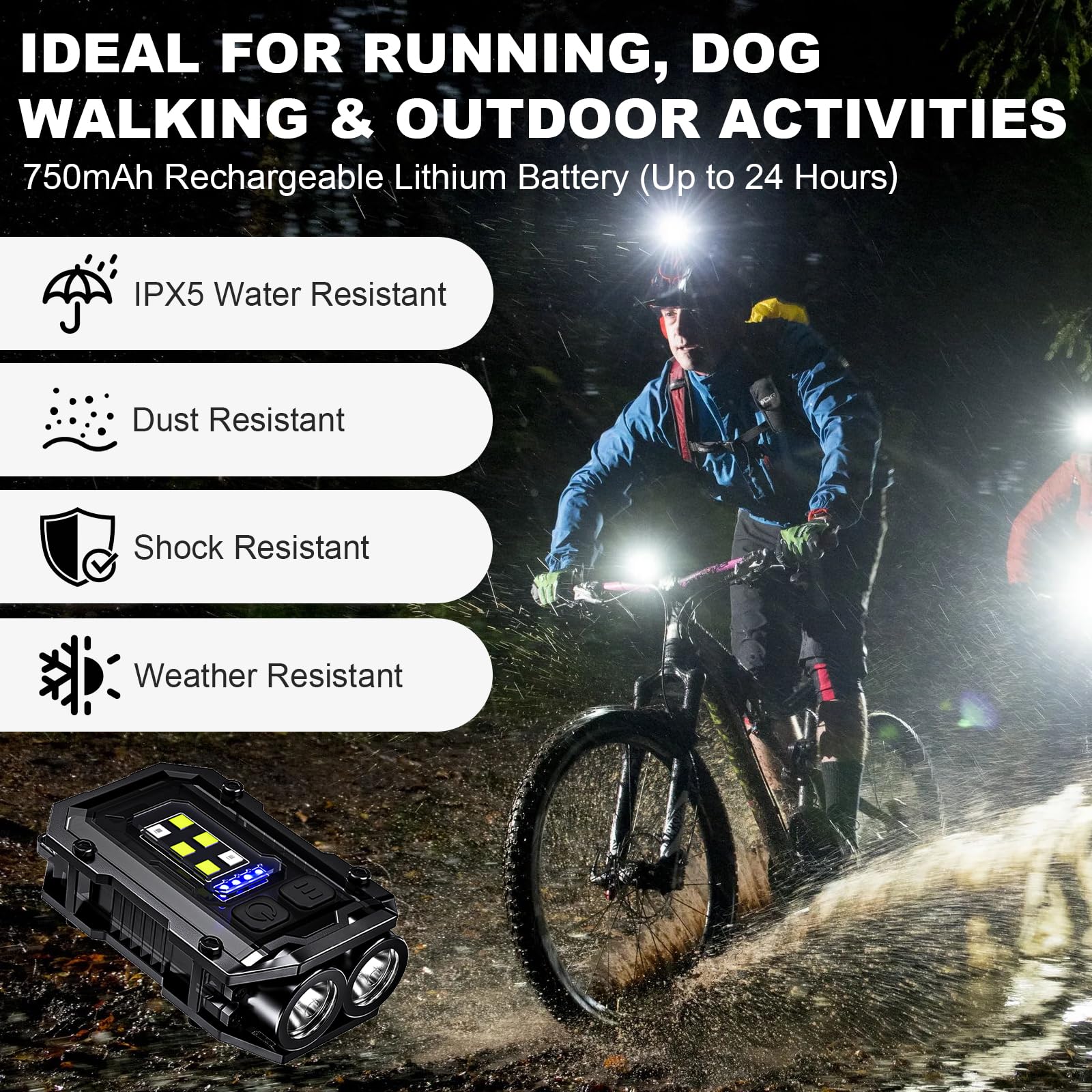 Vefhby 500LM Clip on Flashlight, 2Pack 8 Modes Running Light for Runners Rechargeable Safety Lights Portable COB Flashlight for Night Working, Running, Camping, Fishing, Hiking, Dog, Gift