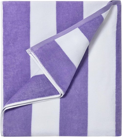 LULUHOME Large Oversized Beach Towel - Soft Cotton 36 x 70 Inch Striped Pool Towel for Adults | Purple
