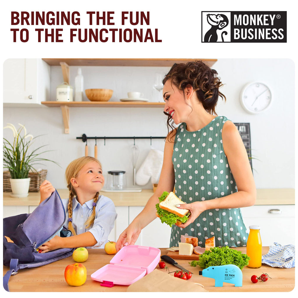 Monkey Business Kids Reusable Ice Packs Perfect For Lunch Boxes. Fun, Slim Freezer Packs Your Kids Will Love (Pack of 4)