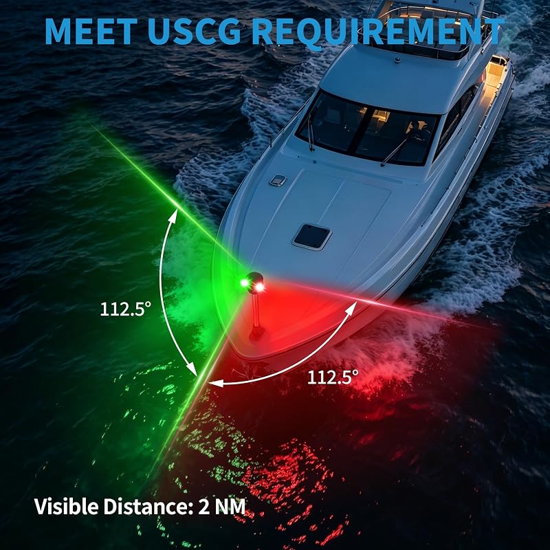 Boat Navigation Lights Red & Green LED Bow Light with 225° Visibility