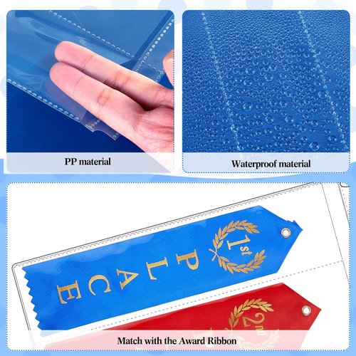 Henoyso Award Ribbon Organizer - Clear Plastic Holder with 50 Blank Pages for 3-Ring Binders