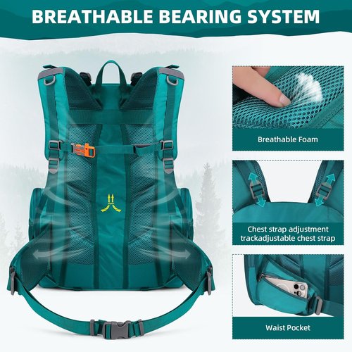 Maelstrom Hiking Backpack, 40L Waterproof Camping Daypack for Men and Women, Lightweight Travel Pack with Rain Cover (Green)