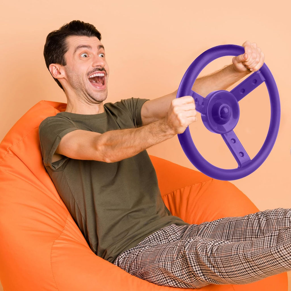Skiennix Steering Wheel Playset - 2 Pack Plastic Pirate Ship Wheels for Kids | Outdoor Playground Fun (Purple, Yellow)