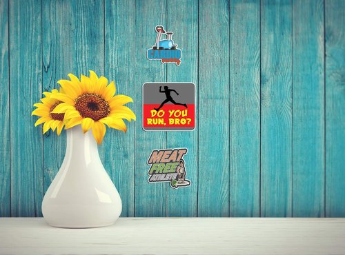 Creanoso Funny Fitness Stickers- 4 Bulk Sets (12 des. x 4pcs) Suitable for Laptops, Mac Book, Graffiti, Skateboards, Bumpers, Bikes, Bicycles, Travel Case, Bicycle