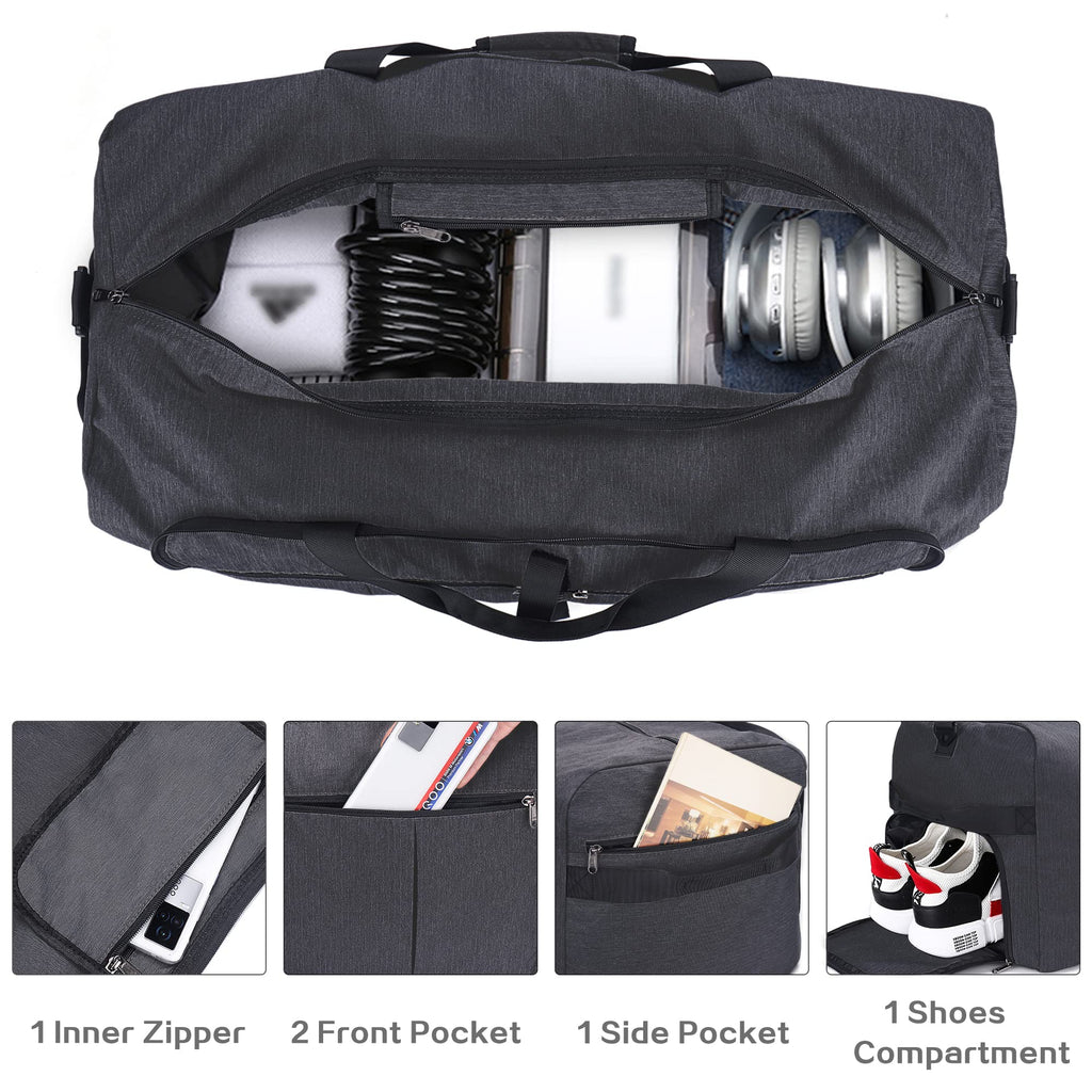80L EXTRA LARGE Duffle Bag for Travel, 26" Foldable Travel Duffel Bag with Shoe Compartment for Men Women, Waterproof & Tear Resistant (Black, EXTRA LARGE, 80L)
