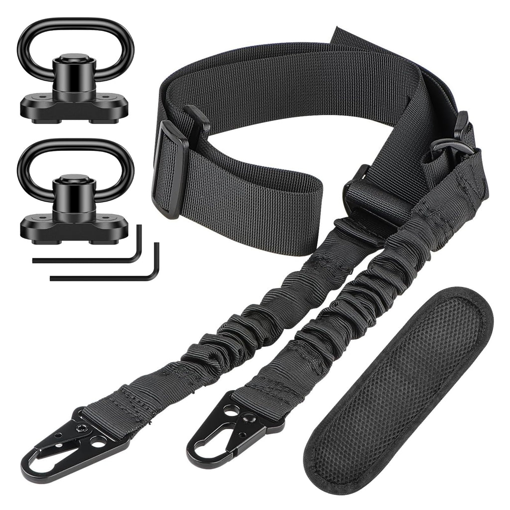 CVLIFE Two Point Sling with Removable Shoulder Pad Rifle Sling Adjustable Length Traditional Gun Sling with 2 Pack 1.25" 360° Rotation Swivels and Larger Opening Metal Hooks Black