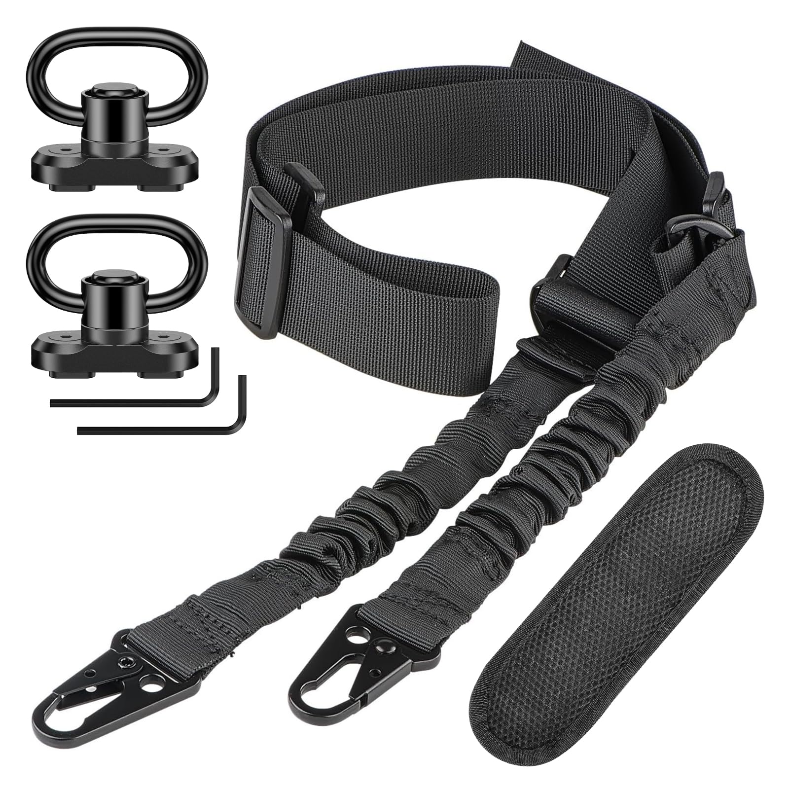 CVLIFE Two Point Sling with Removable Shoulder Pad Rifle Sling Adjustable Length Traditional Gun Sling with 2 Pack 1.25" 360° Rotation Swivels and Larger Opening Metal Hooks Black