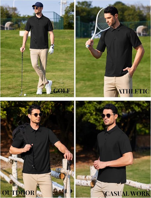 COOFANDY Men's Quick-Dry Polo Shirt - Short Sleeve Tactical Golf Shirt with Pen Pocket