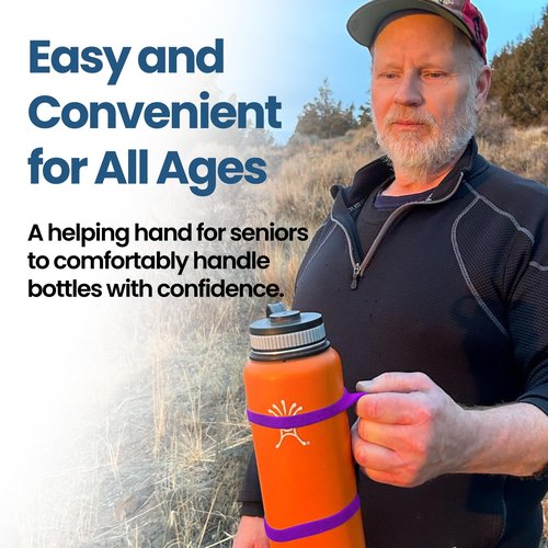 BottleBand One Size Fit All Water Bottle Holder - Durable Silicone Band Holder Strap, Comfortable Drop Protection. Anti Slip for Running, Hiking, or Walking (Blank, Purple)