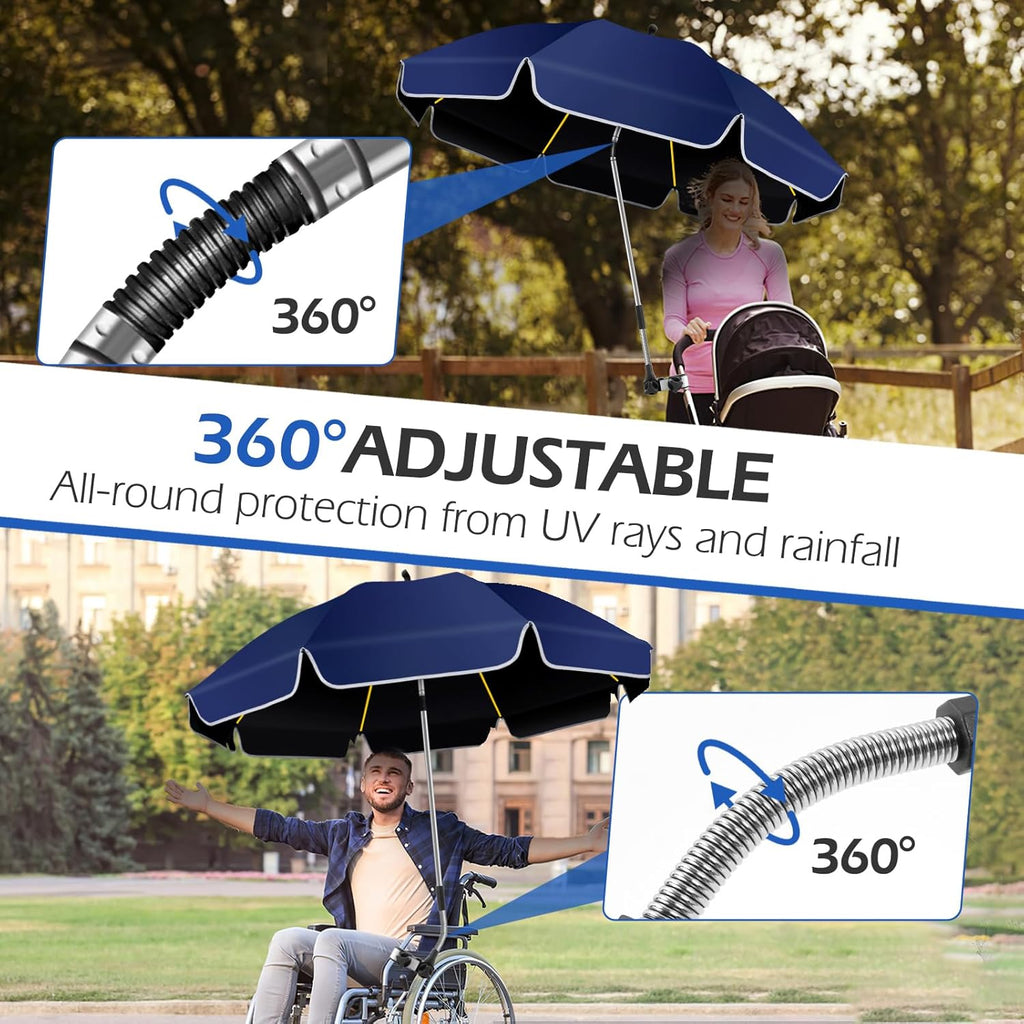 Skiennix 48.8-Inch Large Beach Umbrella - 360° Adjustable UV Protection with Clamp for Chairs & Strollers