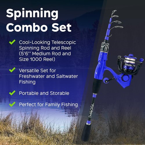 DaddyGoFish Spinning Fishing Rod and Reel Combo Set with Tackle Box | Kids Fishing Pole | Carbon Fiber Telescopic Fishing Rod Kit | Spinning Reel for Travel Saltwater Freshwater Fishing Gear Kit