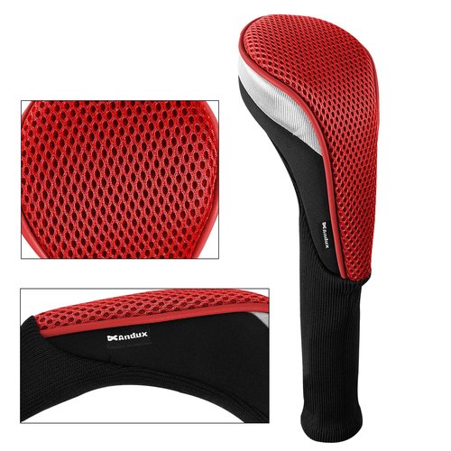 Andux 4pcs/Set Mesh Golf 460cc Driver Fairway Wood Club Head Covers Long Neck with No. Tags Black/Red