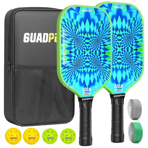 GUADPEXI USAPA Approved Pickleball Paddles Set of 2 - Premium Fiberglass Surface & Honeycomb Core for Power & Control - Lightweight Pickleball Set Includes 4 Balls, Carry Bag & Gift Box (Green)