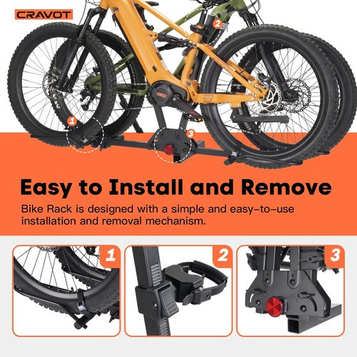 CRAVOT MagRack F2 200 lbs Capacity Electric Bike Rack, No Installation Bike Carrier for 2 Bike, Folding Bike Racks for Tow Hitch 2'' Receiver Cars Trucks SUVs Minivans RV, Trailer
