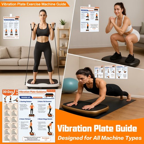 Whole Body Vibration Plate Workout Poster Set – 6 Exercise Wall Charts & 2 Fitness Planners for Home Gym, Full Body Guide for Vibration Platform, Dumbbells & Resistance Bands
