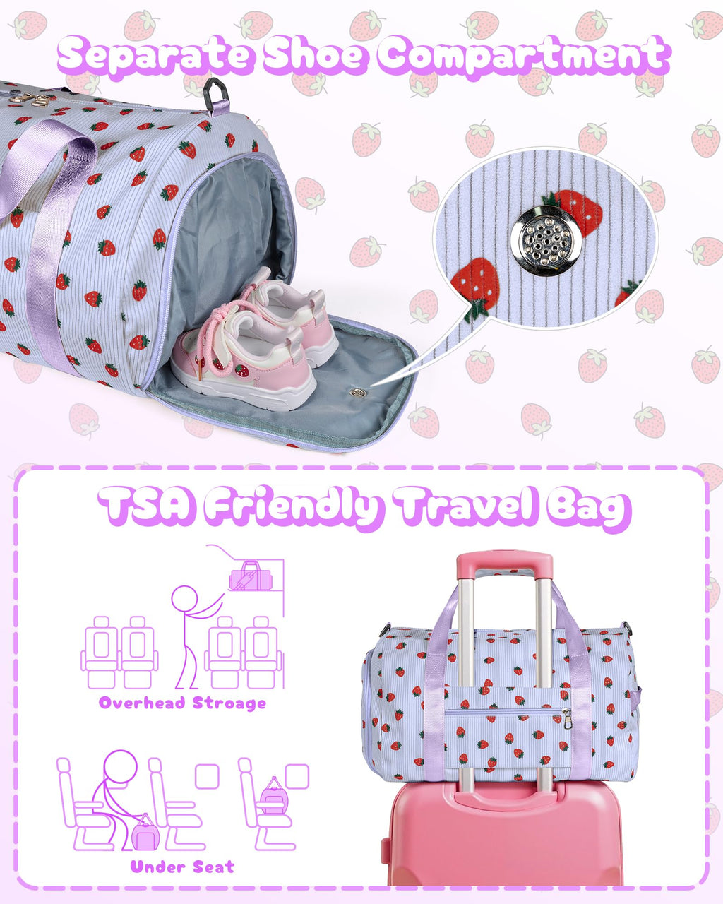 Vogewood Cool Stuff for Teen, Girls Gym Bag, Kids Personalized Overnight Duffle Bags with Shoe Compartment, Monogram Travel Tote with Makeup Bag, Gift for 9 10 11 12 13 Year Old Girl (Letter S)