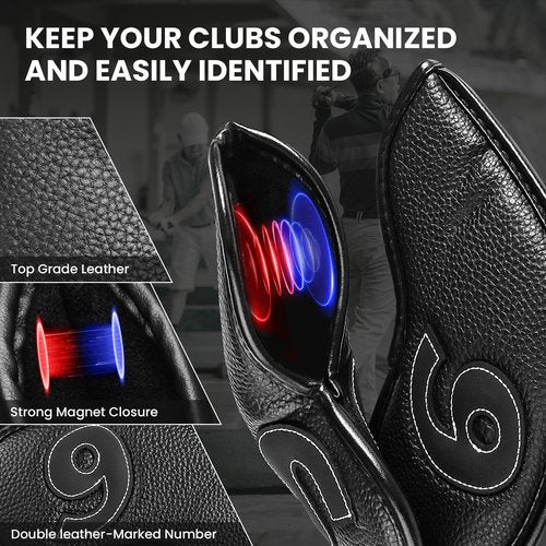 Golf Iron Covers Set Strong Magnetic Closure Value 10 Pack, Double Side Number Synthetic Leather Deluxe Club Headcover, Universal Head Cover Fit Main Irons Clubs for Women Men (Black)