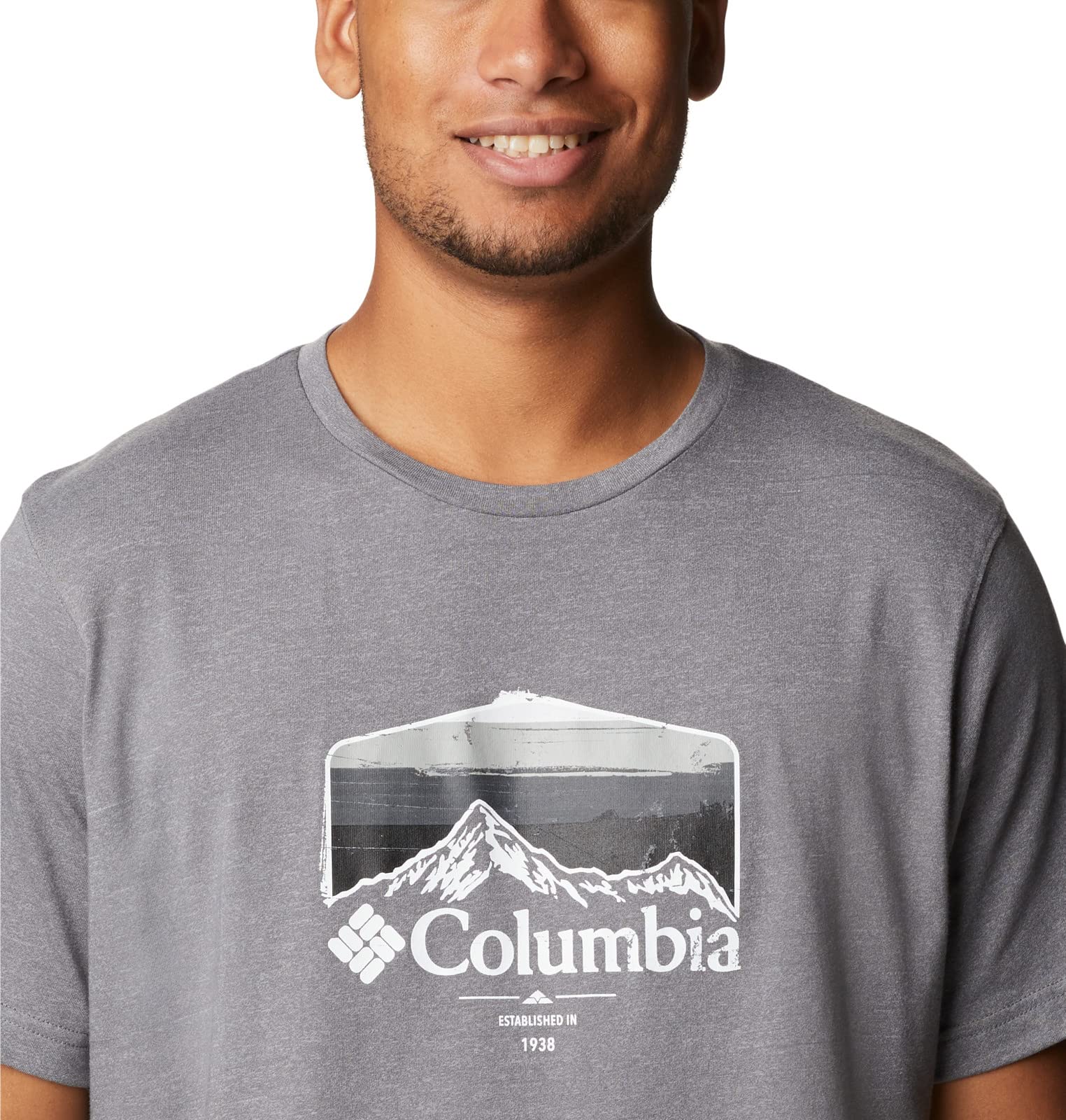 Columbia Men's Thistletown Hills Graphic Short Sleeve, City Grey Heather/Hikers Graphic, 6X Big