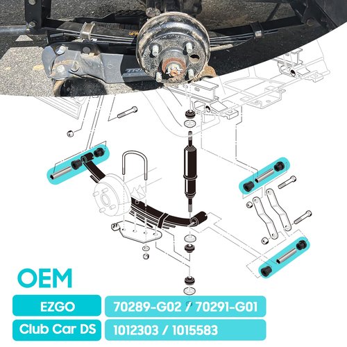 10L0L Golf Cart Rear Leaf Spring Bushing Kit Fits Club Car DS 1992-Up & EZGO TXT/Medalist 1994-Up, Replacement for OEM 1015583 1012303 70289-G02 70291-G01, Eliminates Noise & Improves Ride Quality