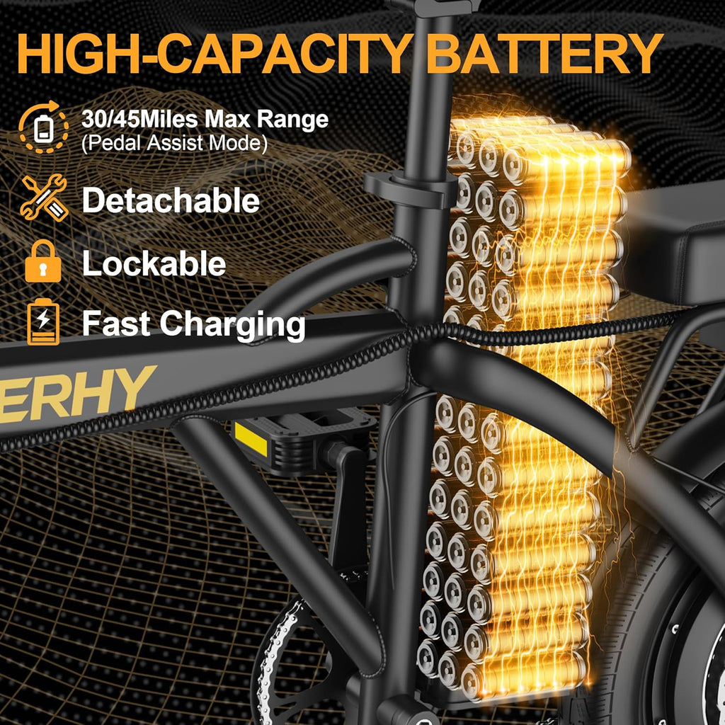 WERHY Electric Bike - 500W Motor, 22 MPH Max Speed, Folding Design, 14" Wheels, Up to 50 Miles Range