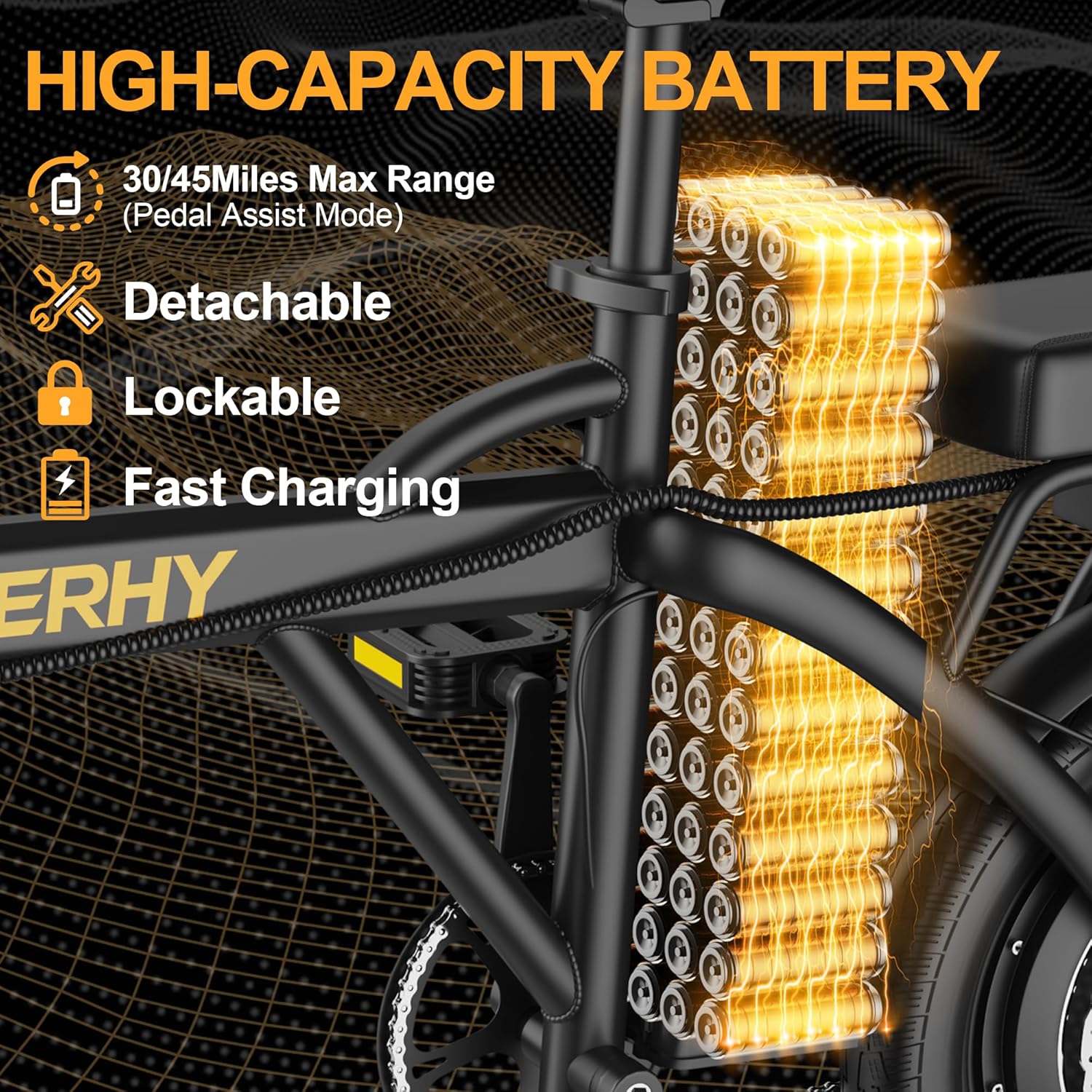 WERHY Electric Bike - 500W Motor, 22 MPH Max Speed, Folding Design, 14" Mini E-Bike for 30-50 Miles Range