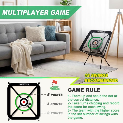 SENSECLUB Chipping Net, Indoor Chipping Net and Mat, Golf Practice Target with Tee and Balls, Outdoor Backyard Golf Game Gifts for Golfer