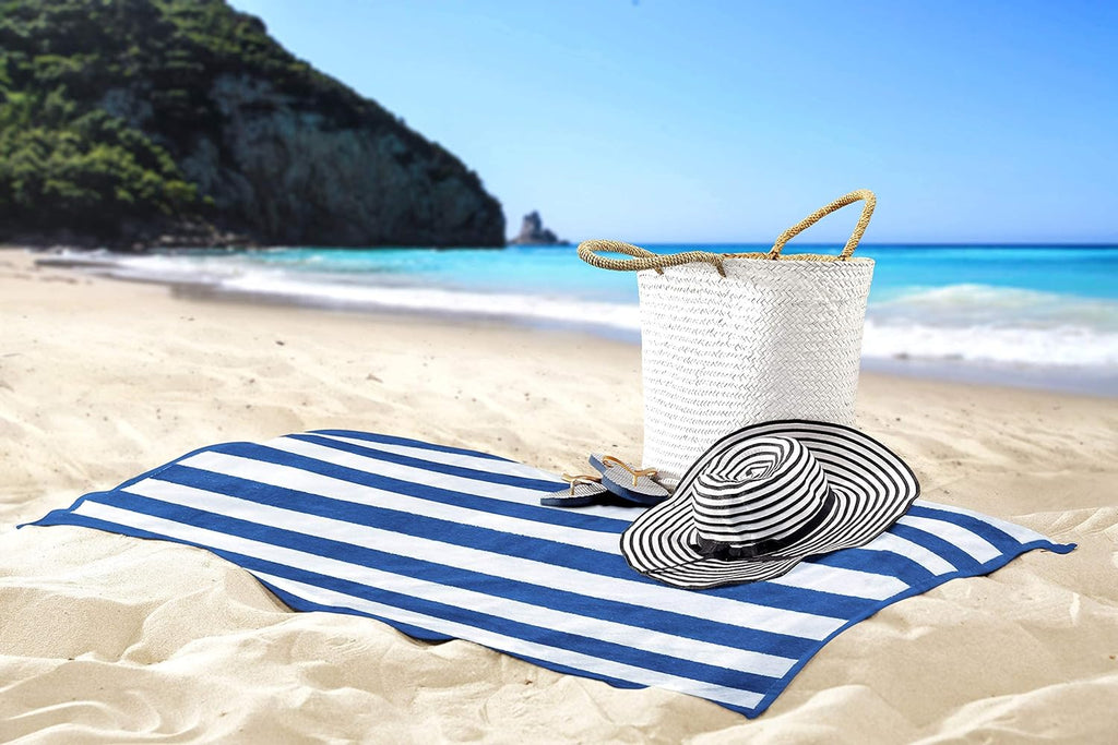 Utopia Towels Cabana Stripe Beach Towels - Oversized 100% Cotton, Quick Dry, 30x60 Inches, Blue - 4 Pack