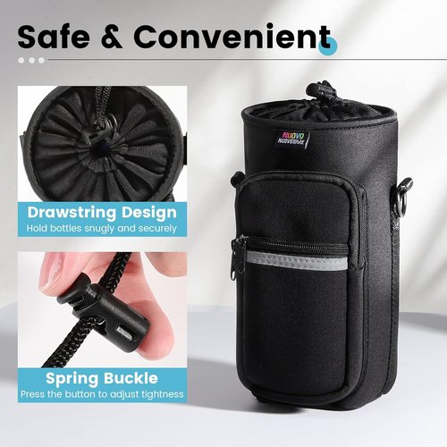 Nuovoware Water Bottle Carrier Bag - Adjustable Neoprene Sleeve with 2 Pockets | Fits 25oz, 40oz, 64oz Bottles