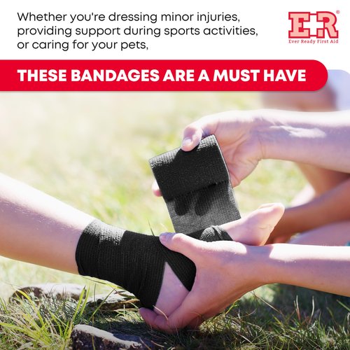 Ever Ready First Aid Self Adherent Cohesive Bandages 3" x 5 Yards - 12 Count, Black