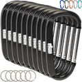 GORILLA GRIP Carabiner Clip, 3" D Ring, Pack of 10 Heavy Duty Aluminum Key Holder Clips Hold 170lbs, Rust, Scratch-Resistant Camping Essentials, Hiking Gear, Tactical Backpacking Keychains, Black
