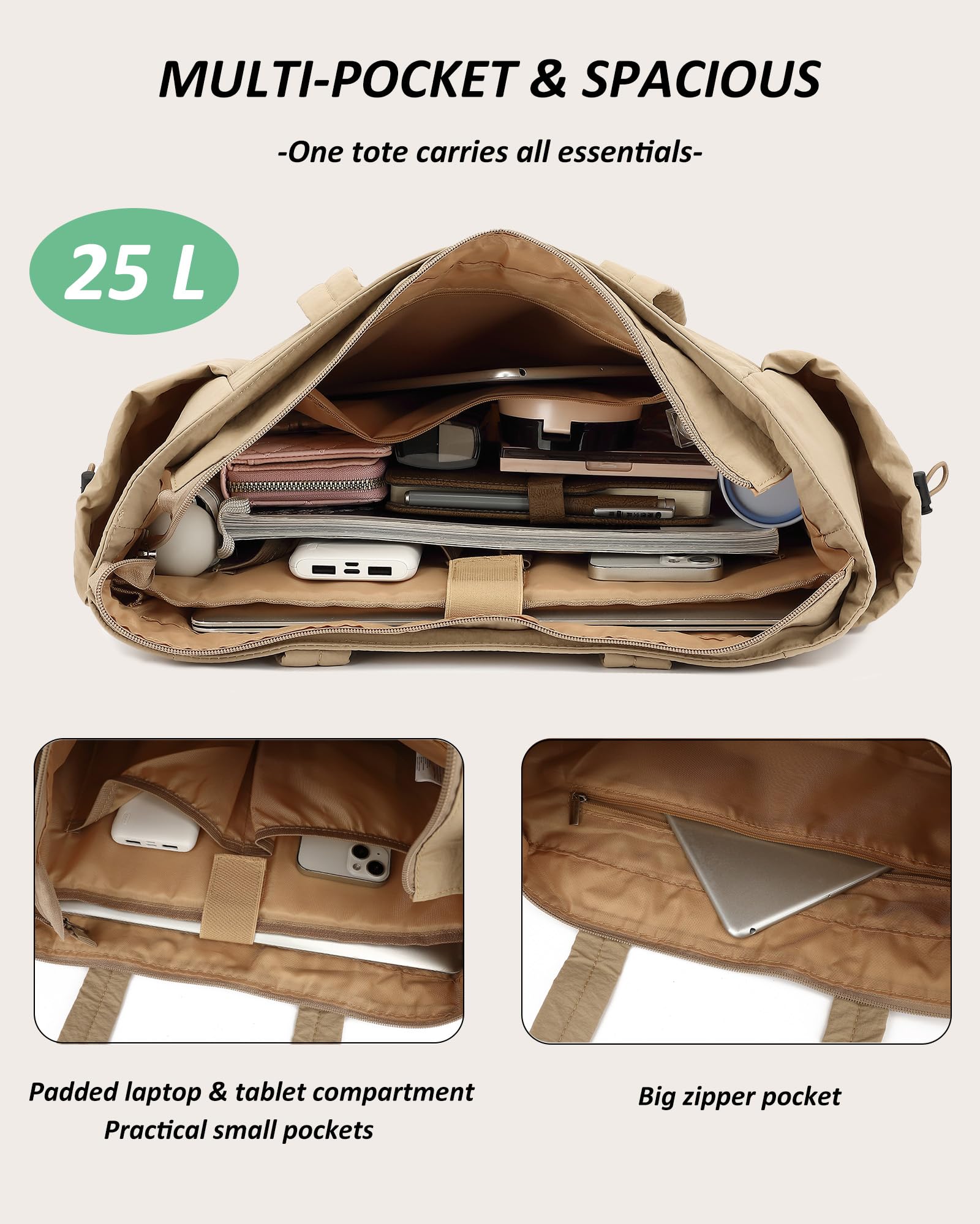 TANTOMI Tote Bag for Women Puffer Tote Bag with Zipper, Qulited Shoulder Bag Lightweight Handbags for Work Travel School Gym