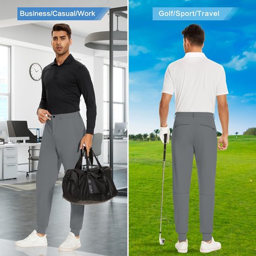 JWM Men's Stretch Golf Joggers - Slim Fit Tapered Pants with Belt Loops | Casual Business Travel Wear