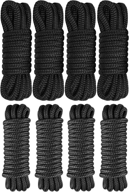 Marine Grade Double Braided Nylon Dock Lines & Fender Lines Bundle - 4 Pack | 1/2" x 15ft & 1/2" x 10ft
