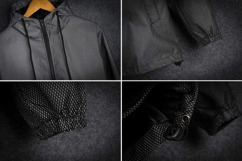 LZLRUN Reflective Jacket Casual Hiphop Windbreaker Night Sporting Coat Hooded Fluorescent Clothing (M)