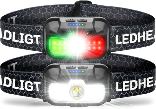 HOKOILN LED Headlamp - 1300 Lumen Rechargeable Flashlight with Green & Red Light | Waterproof, 7 Modes for Camping & Hiking