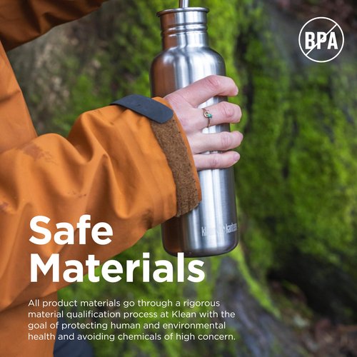 Klean Kanteen 18 oz Classic Water Bottle with Flip Seal Sport Cap & Straw - 100% Leakproof Spout & Cap - Durable, BPA-Free & Stainless Steel Material - Easy-Sip Water Bottle - Brushed