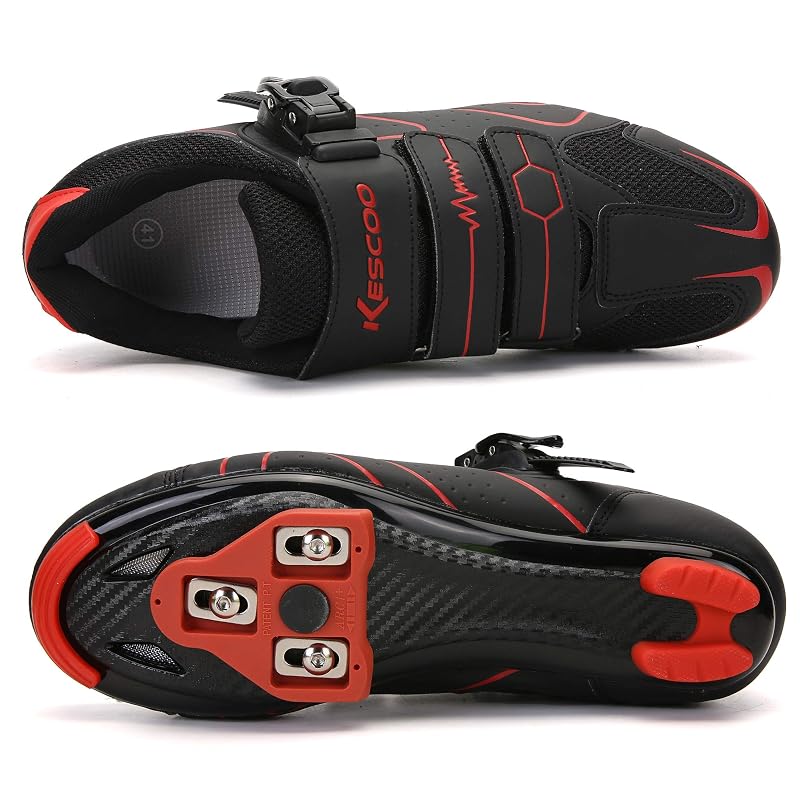 Unisex Cycling Shoes for Peloton Indoor Cycling — Black-Red, 10.5 Women / 8 Men