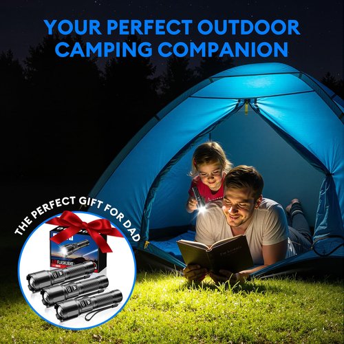 3 Pack Rechargeable Flashlights High Lumens, Super Bright LED Tactical Flashlight with LCD Power Display, Zoomable Flashlights 15H+ Runtime, IP65 Waterproof Flashlights for Home Emergency Camping