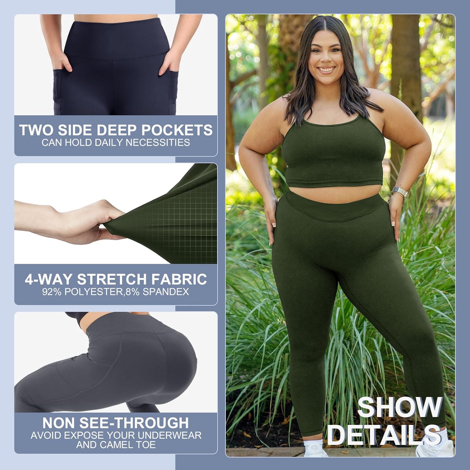 Skiennix Plus Size Leggings - High Waisted Tummy Control with Pockets | Soft Black Yoga Pants (3 Pack)