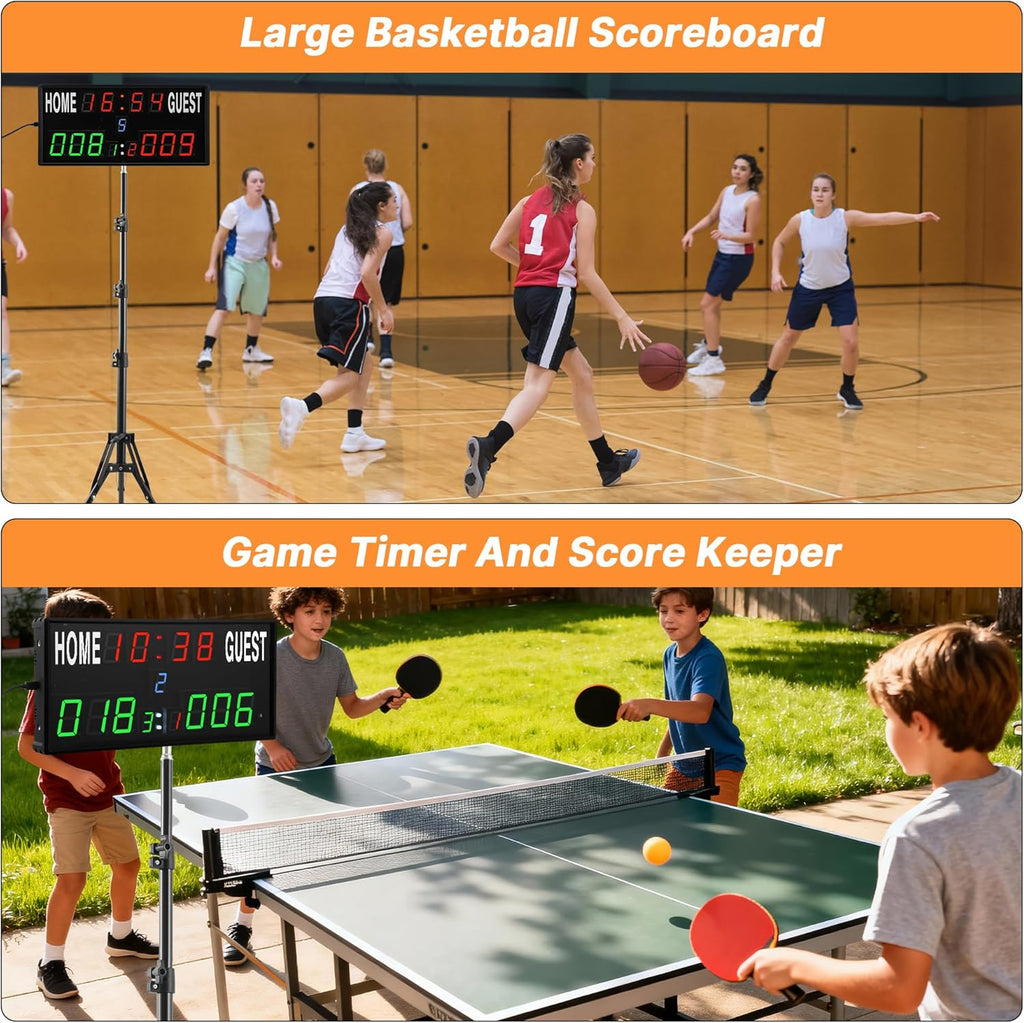 Skiennix Digital Scoreboard - Upgraded Electronic Score Keeper with Remote & Tripod | 12/24h Timer for Sports
