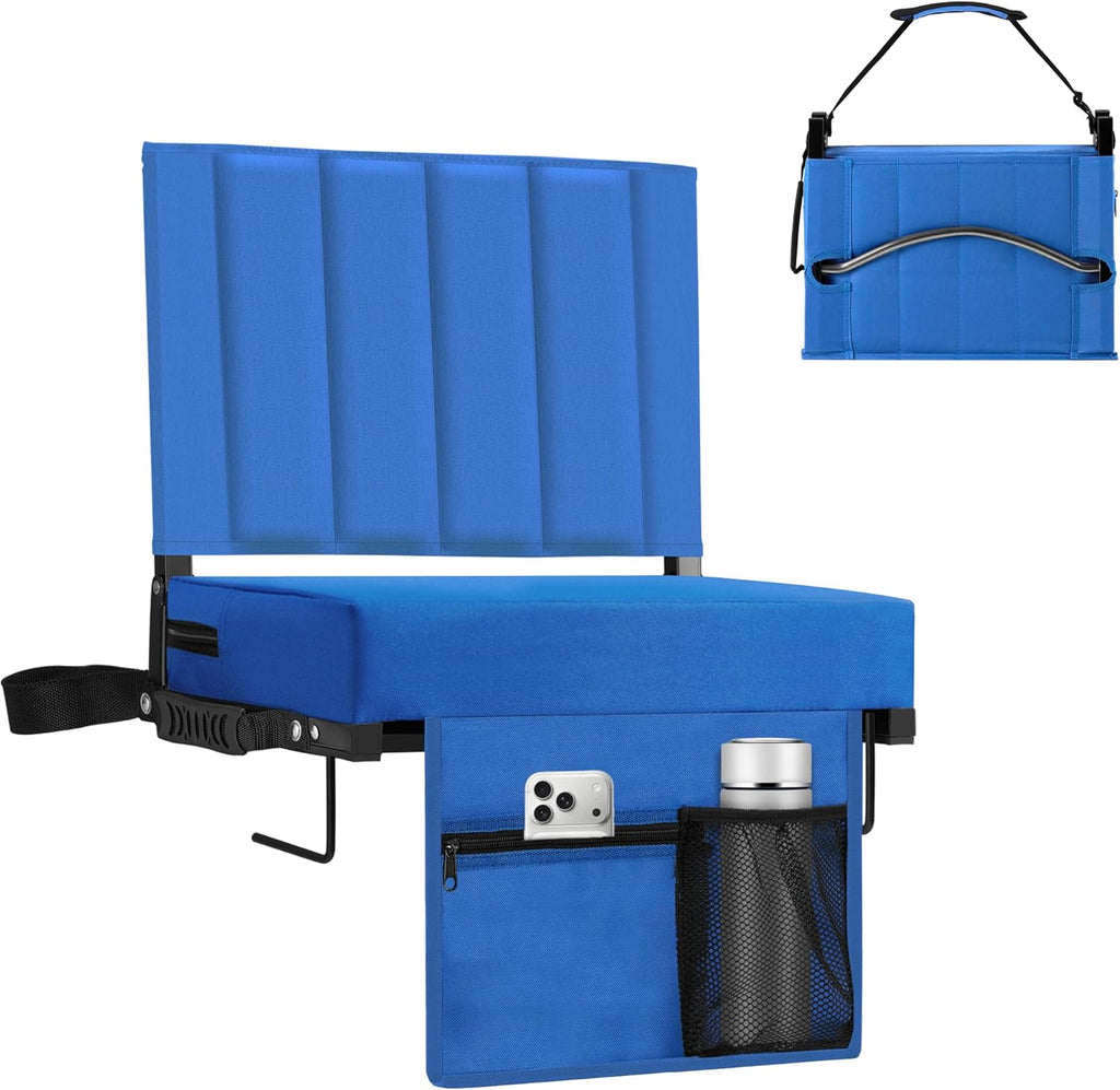 Skiennix Portable Stadium Seat - Comfy Padded Cushion with Back Support | Folding Chair with Cup Holder & Strap