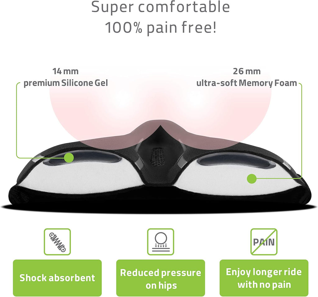 Skiennix Narrow Gel Bike Seat Cushion - Extra Soft Memory Foam & Gel Cover for All Bikes - Unisex