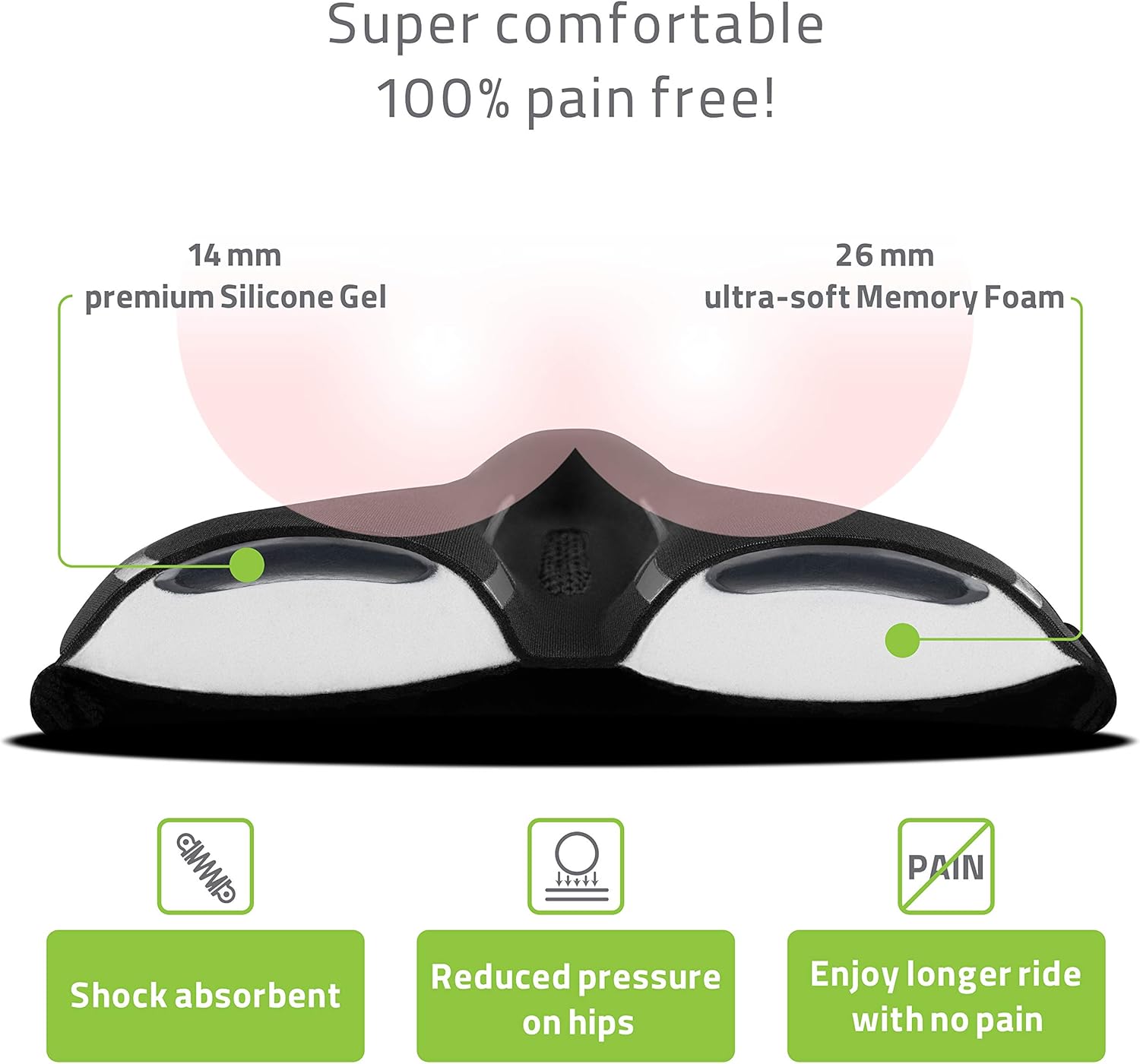 Skiennix Narrow Gel Bike Seat Cushion - Extra Soft Memory Foam & Gel Cover for All Bikes - Unisex