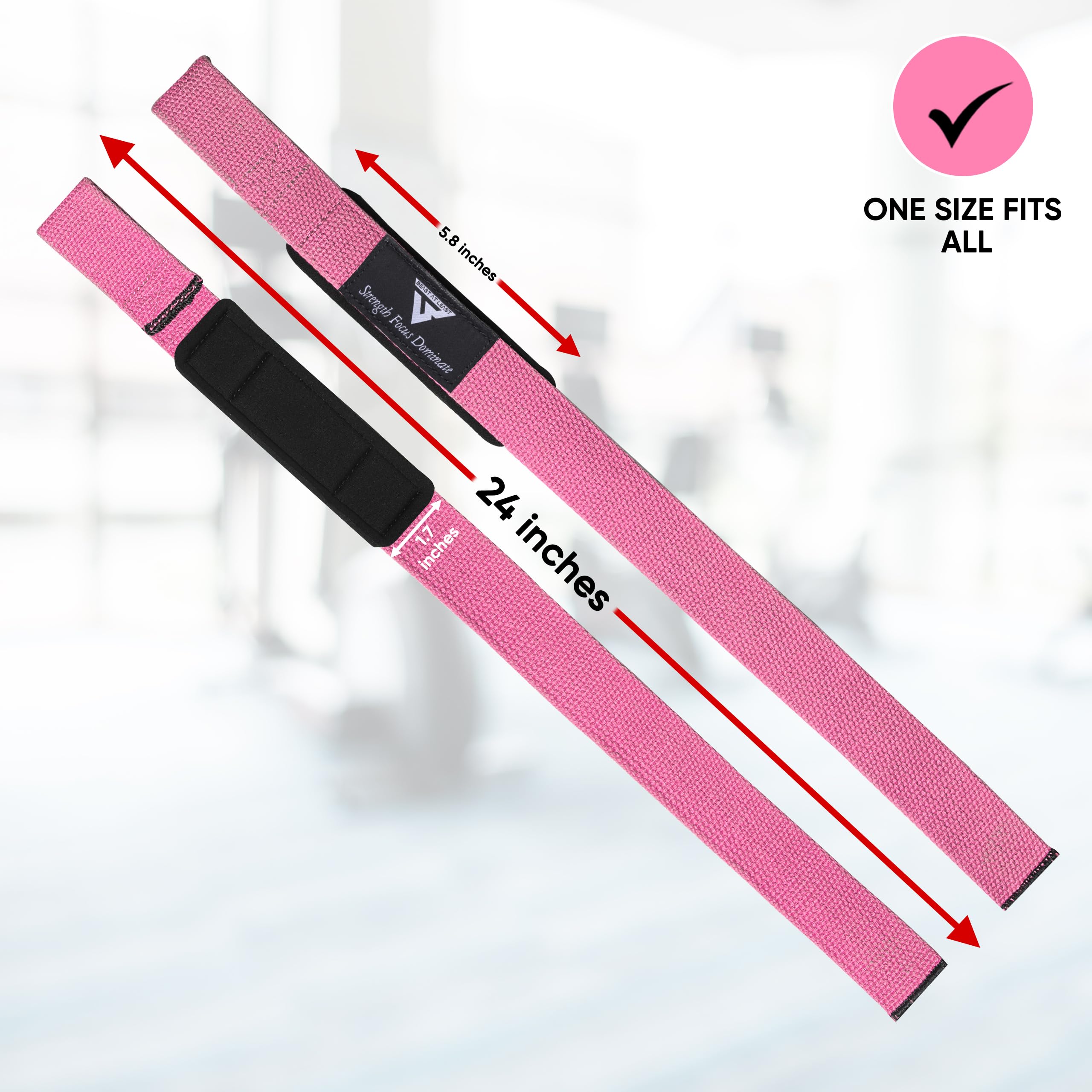 Weight Lifting Straps for Women, Powerlifting Deadlifting, Anti Slip 60cm Hand Bar Grip, 5mm Neoprene Wrist Support, Heavy Duty Weightlifting Bodybuilding Workout (Pink)