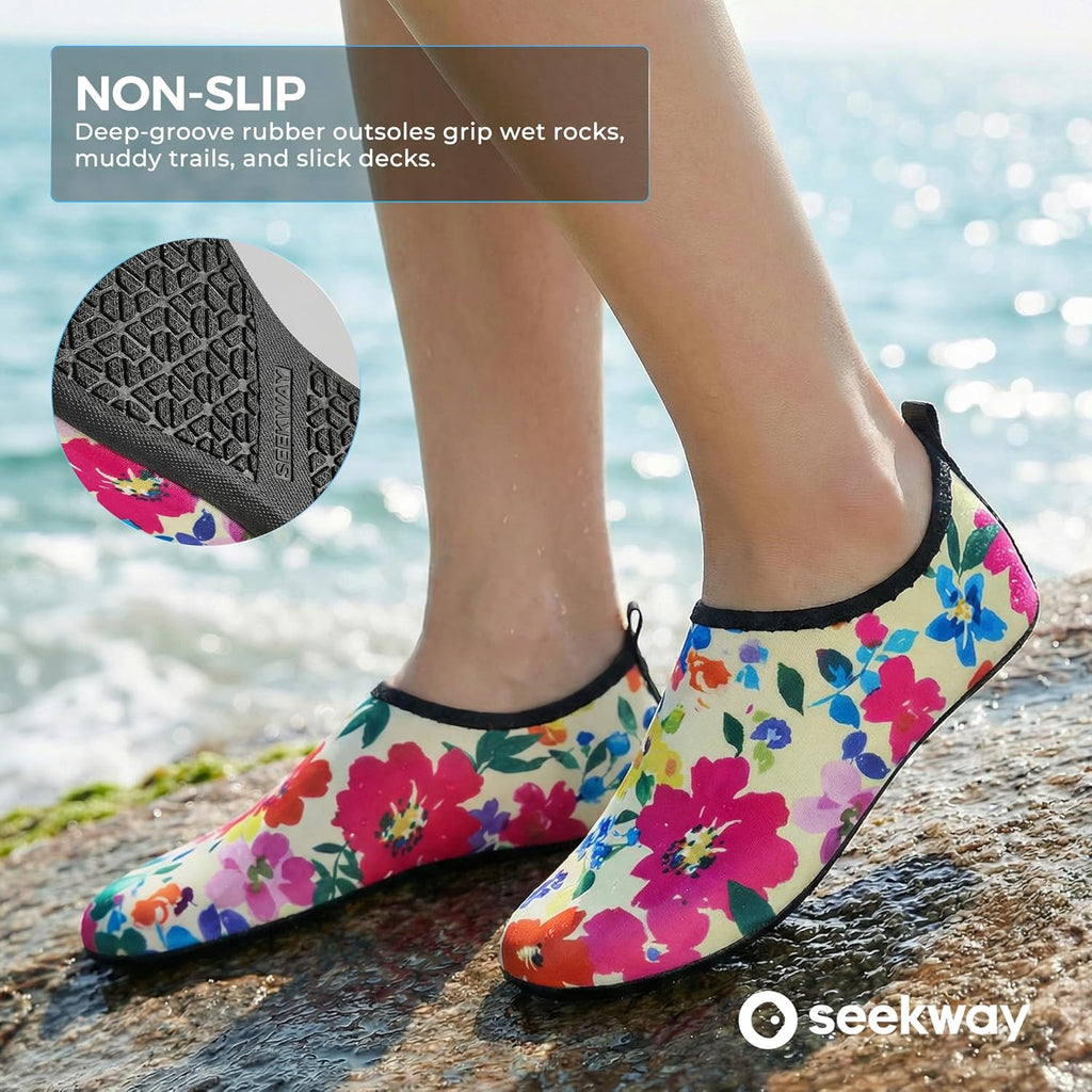 SEEKWAY Water Shoes - Quick-Dry Aqua Socks for Men & Women | Non-Slip Barefoot Design - Black SK002(U)