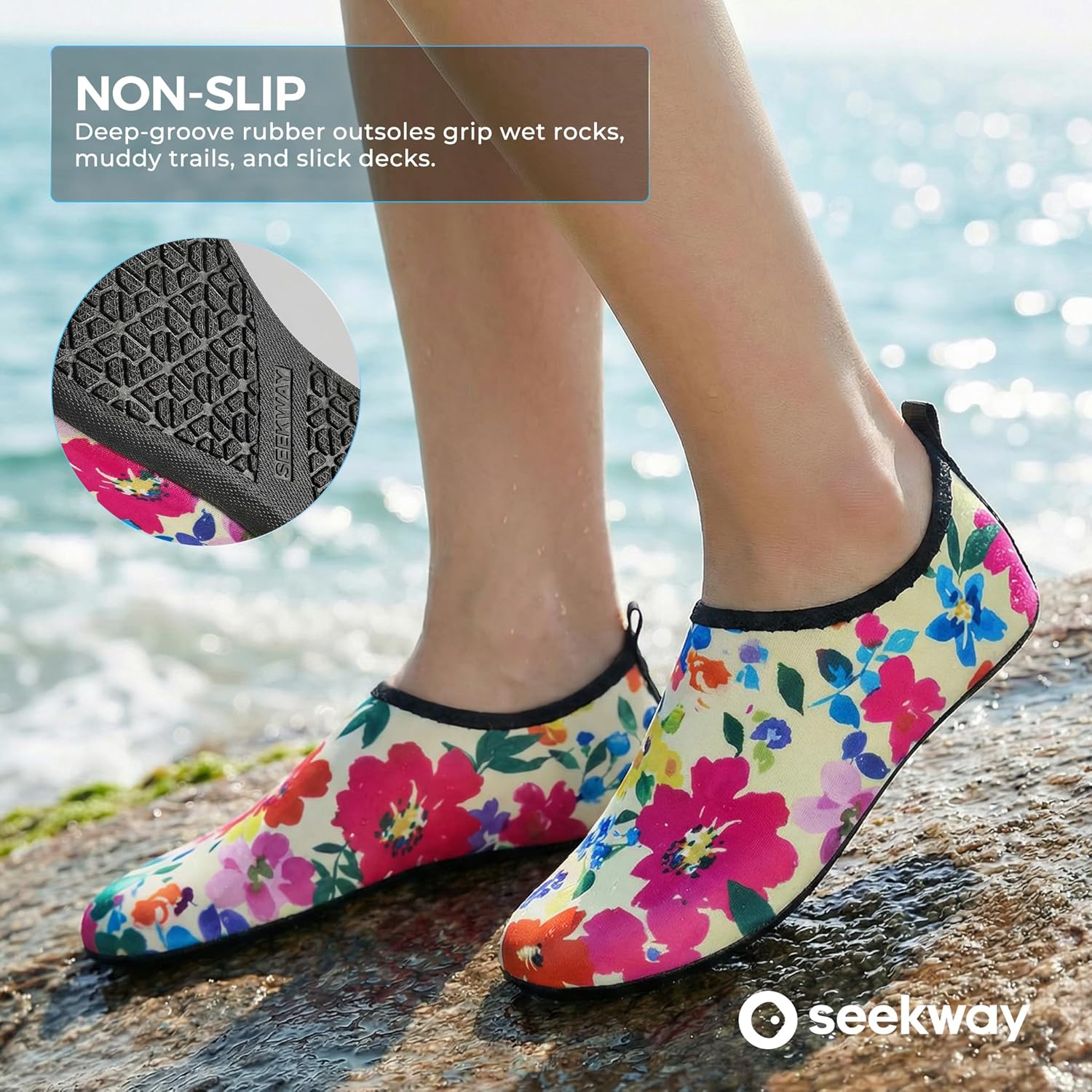 SEEKWAY Water Shoes - Quick-Dry Aqua Socks for Men & Women | Non-Slip Barefoot Design - Black SK002(U)