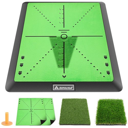 Z ZONAMA Golf Hitting Mat, Golf Practice Mat for Swing Path Feedback, 3 in 1 Golf Turf Mat Rough Mat Fairway Grass Mat for Indoor Outdoor Driving Chipping Training, Golf Gifts for Men Women