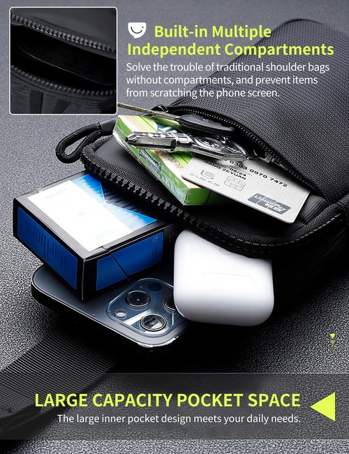 Peciees Mini Anti Theft Crossbody Sling Bag Small Chest Bag Dual Pocket Water Resistant Fanny Pack Running Phone Holder for Men Women Workout Travelling, 2 Sizes, Small Black