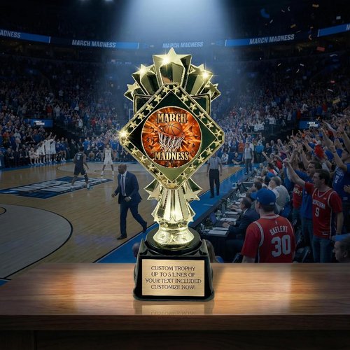 March Madness Trophy - 9-Inch Customized Basketball Bracket Award | Engrave with Gold Plate